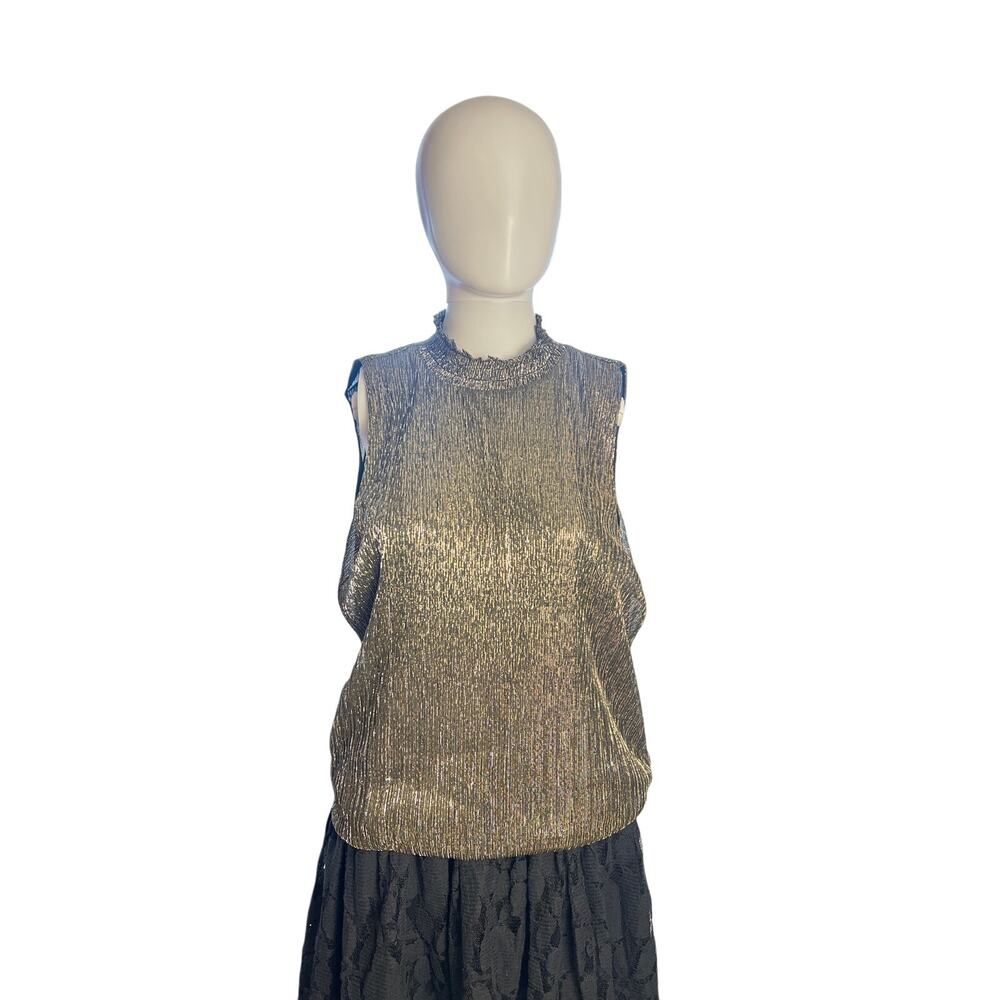 Banana Republic Metallic Blouse Women’s M Gold Sleeveless Holiday Party Top